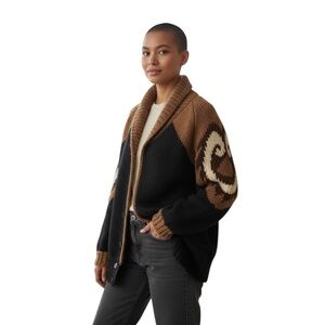 Vintage Cervelle Women's Wool Blend Oversized Cardigan With Abstract Pattern M/L